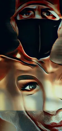 This live wallpaper features a close-up of a person wearing a face mask, surrounded by colorful digital paintings