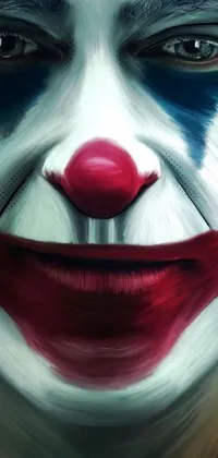 This live phone wallpaper features a brightly colored clown with a red nose and big white teeth