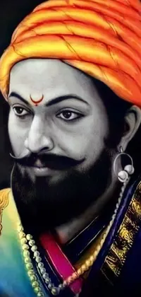 This phone live wallpaper showcases a close-up depiction of a person wearing an ornate turban