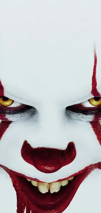 This vivid phone live wallpaper features a detailed close-up of a colorful clown face set against a pure white background