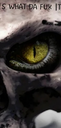 Looking for a spooky phone wallpaper to get you in the Halloween spirit? Look no further than this dark and eerie digital artwork, featuring a close up of a skull with a striking yellow eye