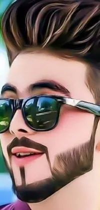 Get the ultimate trendy live wallpaper for your phone with this digital art masterpiece! Featuring a handsome man in sunglasses and a beard, this image is sure to turn heads