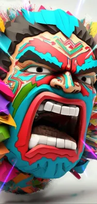Get a bold and striking live wallpaper for your phone with a close-up of a colorful and highly-detailed face against a white background