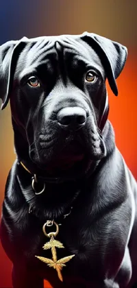 This sleek and modern phone live wallpaper portrays a photorealistic black dog with a gold star on its collar