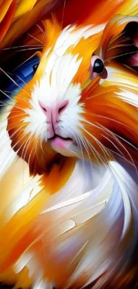 This phone live wallpaper showcases a striking, airbrush-style close-up painting of a guinea, which beautifully captures its furry, delicate facial features