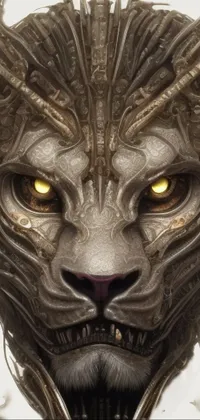 This phone live wallpaper showcases an intimidating lion's head in great detail, against a clean white background