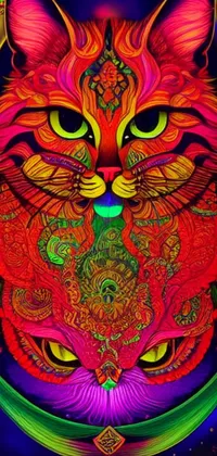 This live wallpaper depicts a two-headed cat from a painted poster art