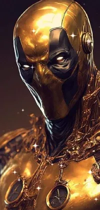 The "Golden Deadpool" Phone Live Wallpaper features a high-quality close-up of a character in a dazzling gold costume