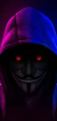 This live phone wallpaper boasts an eerie design featuring a hooded figure with glowing red eyes