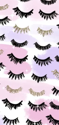 This live wallpaper showcases a gorgeous eyelash pattern on a pink and purple background, ideal for anyone who loves fashion and glamour