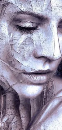 This phone live wallpaper showcases a close-up of a statue of a woman, captured in a hyperrealistic painting style