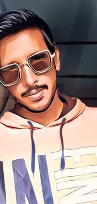 This live phone wallpaper features a realistic vector art style painting of a man wearing sunglasses and a hoodie