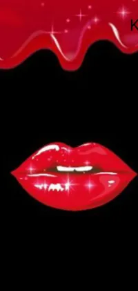 This phone live wallpaper showcases a close-up shot of bright red lips set on a sleek black background