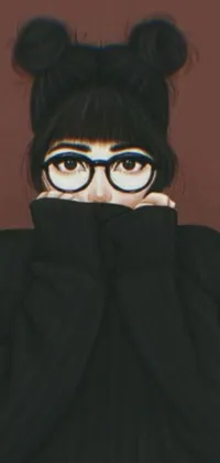 This striking phone live wallpaper showcases a modern painting of a young girl wearing cat ears and glasses