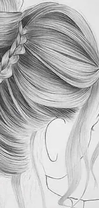 This engaging phone live wallpaper showcases a stunning pencil sketch of a woman with a braid in her hair