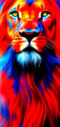 Looking for a captivating live wallpaper for your phone? Look no further than this colorful lion face, expertly rendered in digital paint