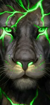 Looking for a live wallpaper that will captivate and intimidate? Look no further than this stunning close-up of a lion with piercing green eyes! Airbrushed for a realistic texture, the lion's fur practically begs for a touch