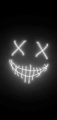 Looking for a wickedly cool live wallpaper that exudes an edgy, horror-inspired vibe? Look no further than this phone wallpaper, featuring a neon smiley face with sharp, intriguing graffiti details and a dark black background