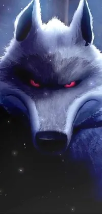 This live phone wallpaper features a menacing wolf with glowing red eyes standing in a dimly lit room