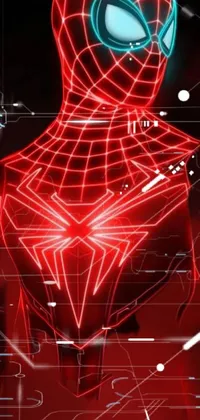 This live phone wallpaper showcases superhero Spider-Man and a bold red background with neon lights