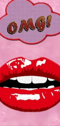 This phone live wallpaper showcases a vibrant pop art design featuring a close-up of sensuous lips with a thought bubble above