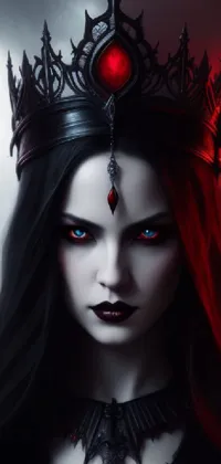 Discover a captivating phone live wallpaper featuring a fierce woman with a crown atop her head, displaying intricate digital art in a gothic style