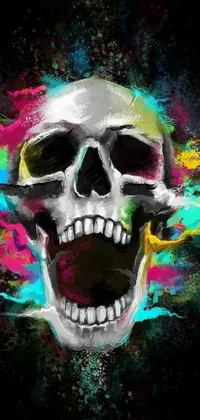 This live wallpaper features a colorful skull with smoke escaping from its mouth, perfect for adding a bold and eye-catching touch to your phone screen