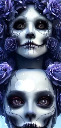 This gothic live wallpaper depicts two women with purple roses in their hair against a digital art backdrop