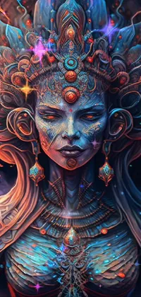 This unique phone live wallpaper features an ultrafine digital painting of a woman with a dragon on her head