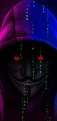 This cool live wallpaper for your mobile phone features a mysterious character wearing a hoodie with glowing red eyes