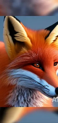 This realistic close-up phone live wallpaper features a hyper-detailed, full-body shot of a red fox's face in vector art