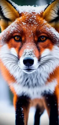 This phone live wallpaper captures the natural beauty of a red fox in the snow