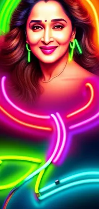 This live wallpaper features a stunning image of a woman in vibrant neon lights
