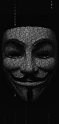 This phone live wallpaper features a dark and striking design with repeated white text of the word "anonymous" on a black background