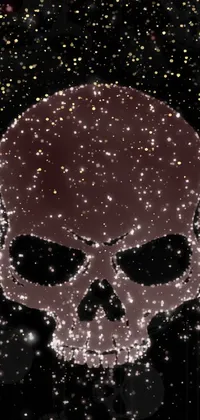 This phone live wallpaper features a digital art image of a skull-themed cell phone on a black starry sky background