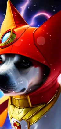 This phone live wallpaper showcases a dog in a super hero costume