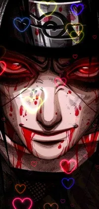 This live wallpaper features a striking close-up of a person with blood on their face, depicted in vector style artwork
