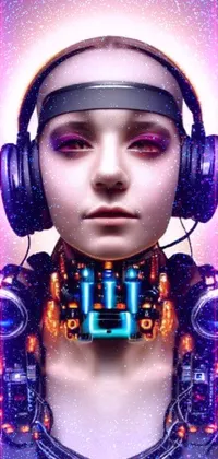 This phone live wallpaper features a striking cyberpunk artwork of a person wearing headphones
