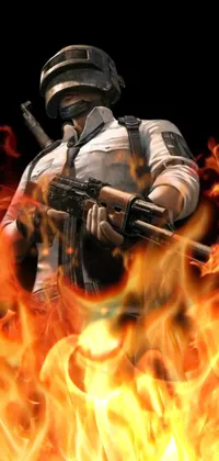 This live wallpaper showcases a digitally-rendered figure in uniform holding a gun against a black background