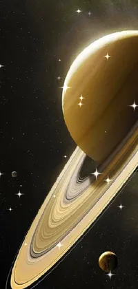 This phone live wallpaper showcases a mesmerizing close-up view of a planet with a beautifully crafted Saturn in the background
