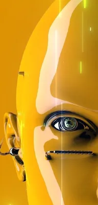 Get the ultimate live phone wallpaper with a close-up of a yellow robot's face against a still life background