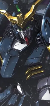 This phone live wallpaper showcases a futuristic robot armed with a sharp sword, sporting black armor with striking yellow accents