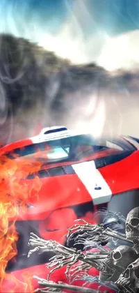 This stunning phone live wallpaper features a fierce red sports car, complete with flames shooting out the back