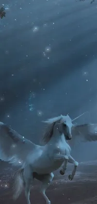 This live wallpaper features a stunning white horse with a magical twist