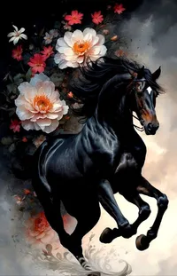 Horse Flower Painting Live Wallpaper