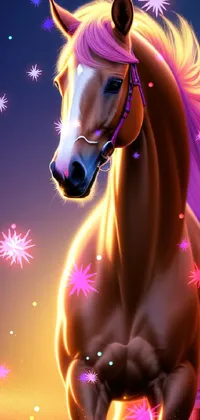 This phone live wallpaper features an impressive painting of a horse with a pink mane