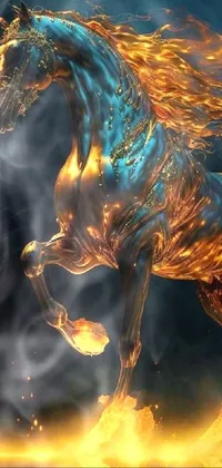 This stunning live wallpaper depicts a galloping horse in a fiery, digitally-created environment