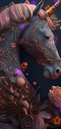This phone live wallpaper portrays a magnificent unicorn in the midst of a flourishing garden
