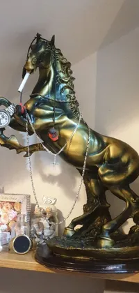 Get this beautifully crafted phone live wallpaper featuring a bronze horse statue with a cigarette in its mouth