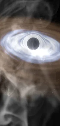 This live wallpaper features an intricate illustration of a black hole in the sky, with swirling particles of light and gas
